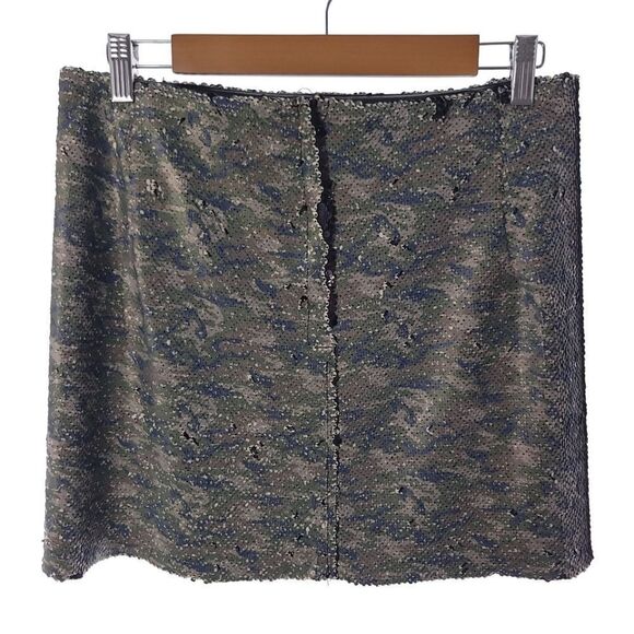 Free People One Camo Mini Skirt Reversible Sequin Back Zip Closur Womens Size 6 - Picture 8 of 16